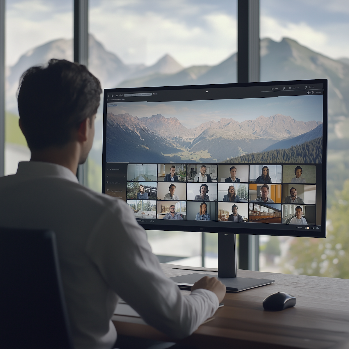 Video conference meeting on monitor